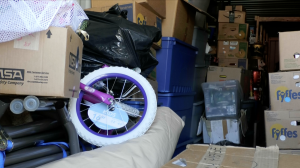 A truck is filled with donations for the toy drive.